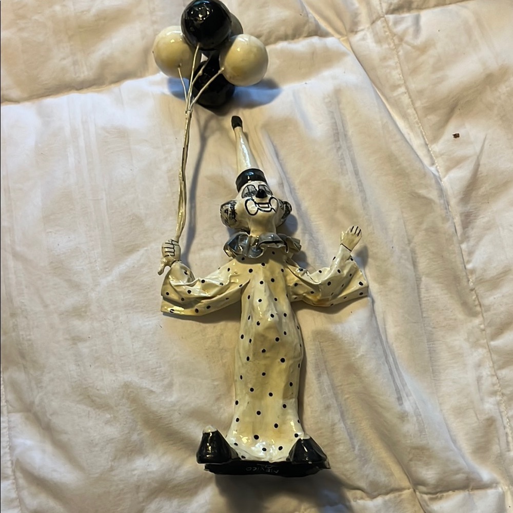 Vintage Papier Mache Polka Dot Clown Figurine with Balloons